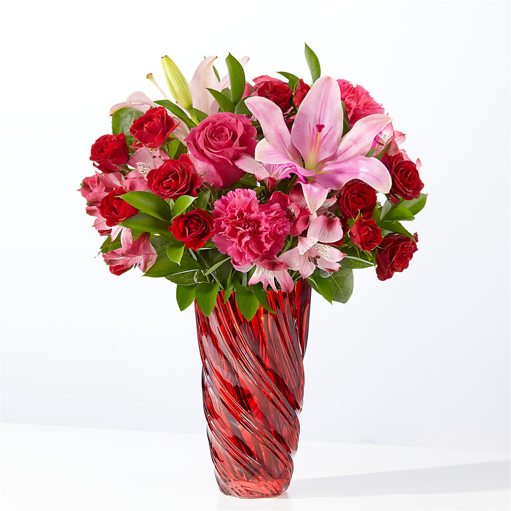 In Love Bouquet with Luxe Swirl Vase – Flowers From The Heart Auburn, Auburn MI