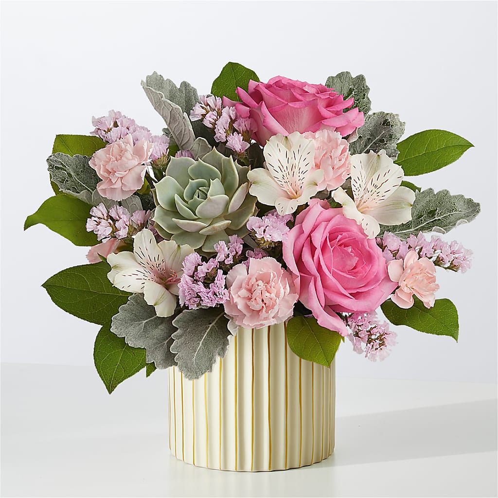 Dusty Rose Bouquet with Ivory Vase – Flowers From The Heart Auburn, Auburn MI