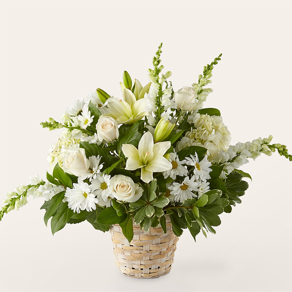Ivory Elegance Floral Basket – Flowers From The Heart Auburn, Auburn MI