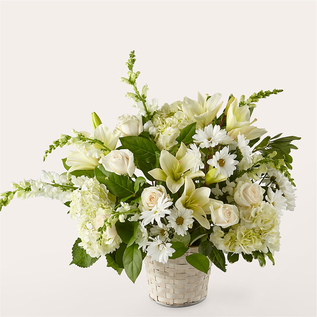 Ivory Elegance Floral Basket – Flowers From The Heart Auburn, Auburn MI