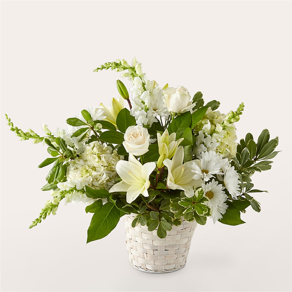 Ivory Elegance Floral Basket – Flowers From The Heart Auburn, Auburn MI