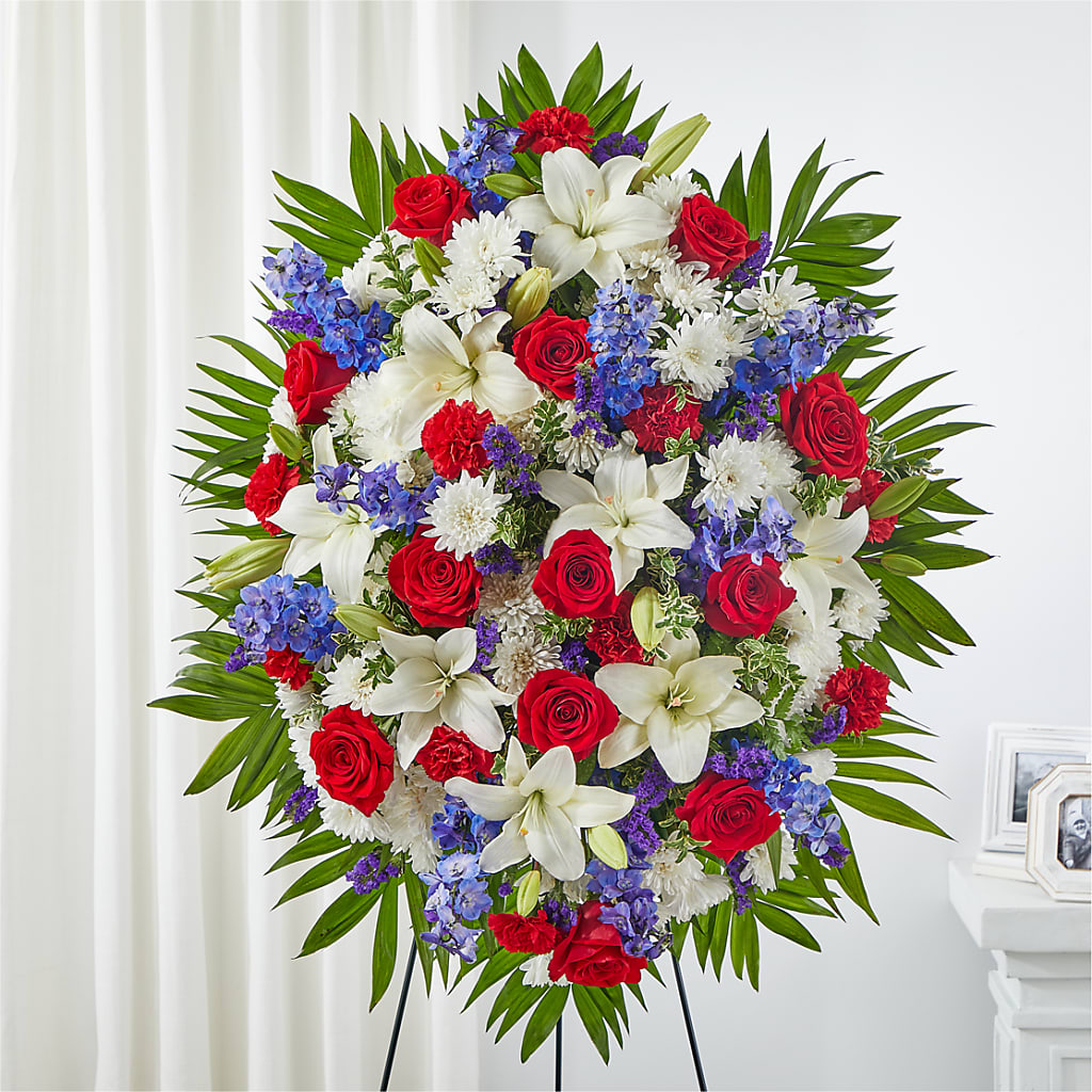 Cherished Service Standing Spray – Flowers From The Heart Auburn, Auburn MI