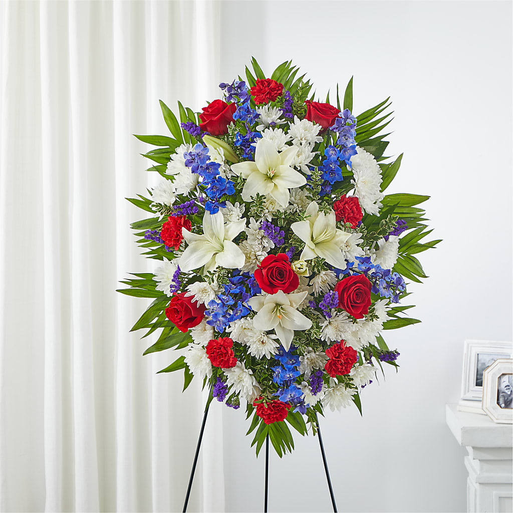 Cherished Service Standing Spray – Flowers From The Heart Auburn, Auburn MI