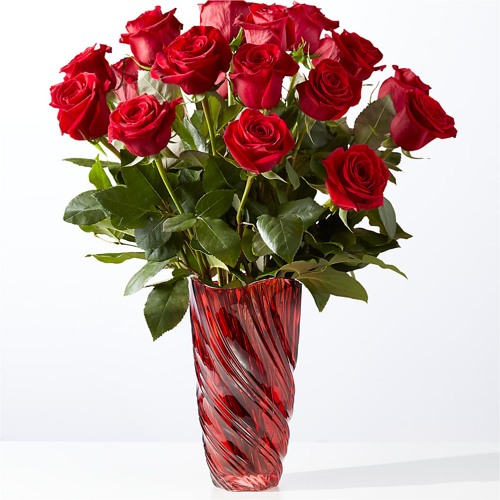 Classic Love Red Rose Bouquet with Luxe Swirl Vase – Flowers From The Heart Auburn, Auburn MI