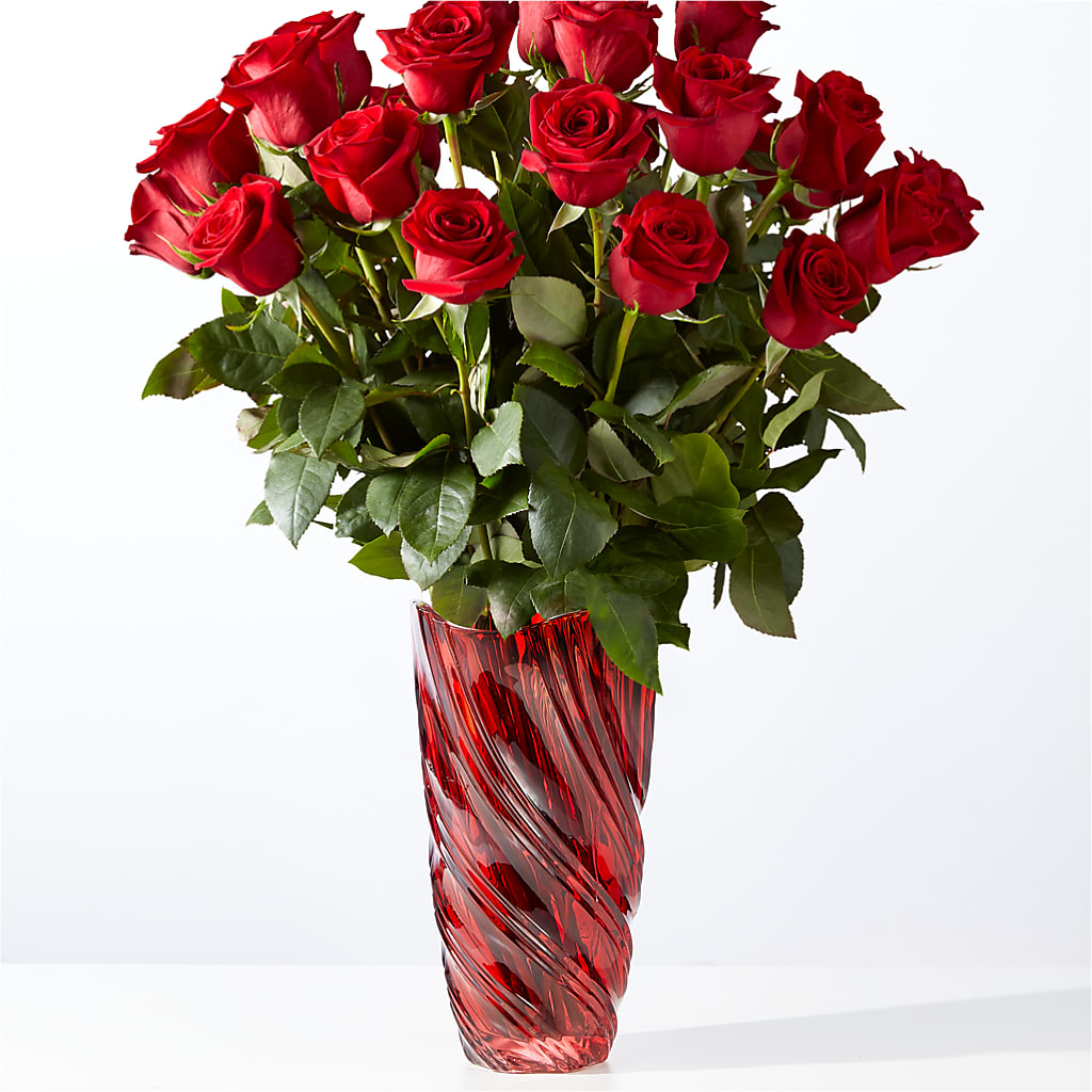 Classic Love Red Rose Bouquet with Luxe Swirl Vase – Flowers From The Heart Auburn, Auburn MI