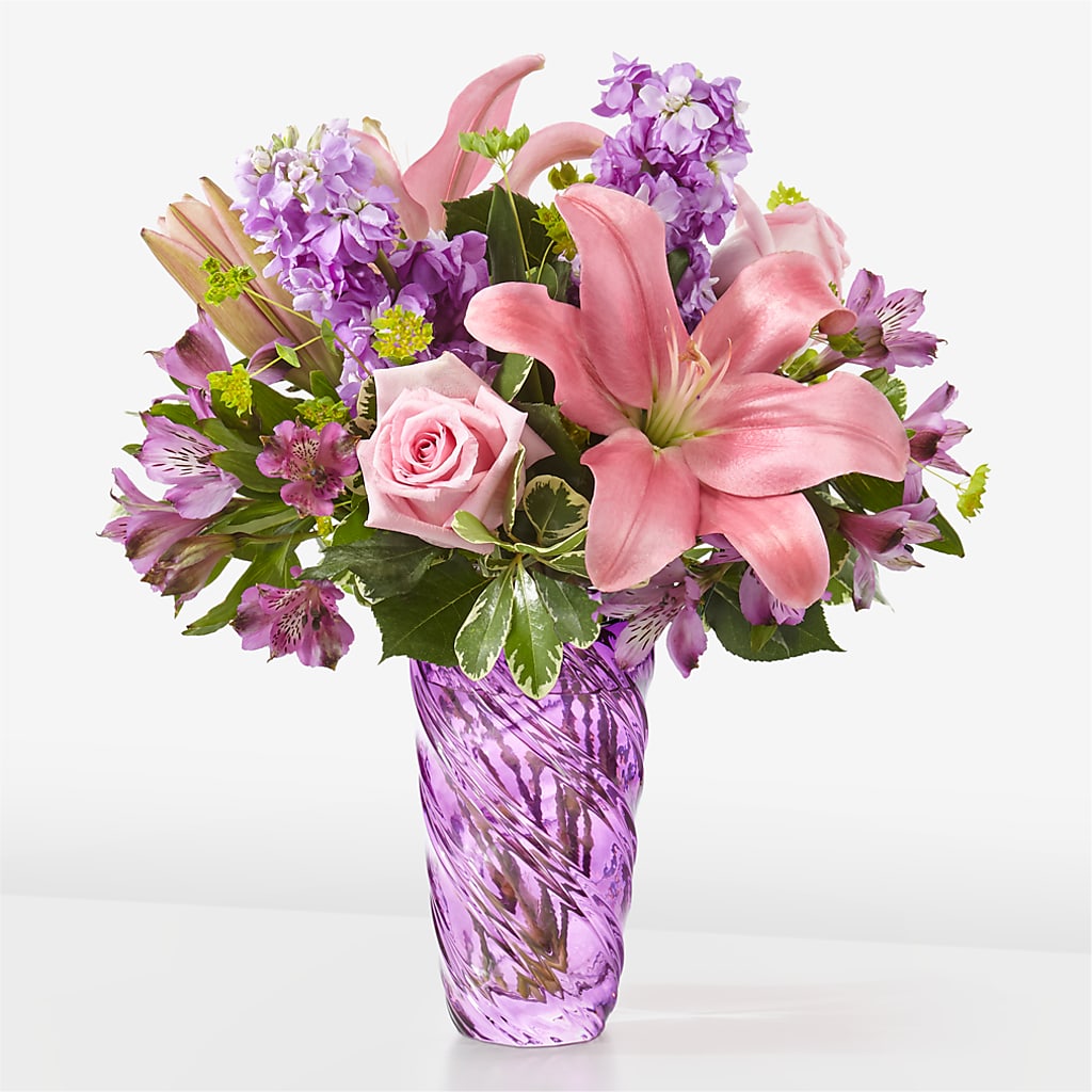 Precious Petals Bouquet with Luxe Swirl Vase – Flowers From The Heart Auburn, Auburn MI