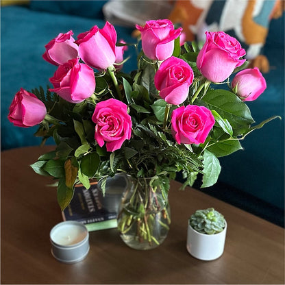 Long Stem Pink Rose Bouquet –  Flowers From The Heart Auburn, Auburn MI