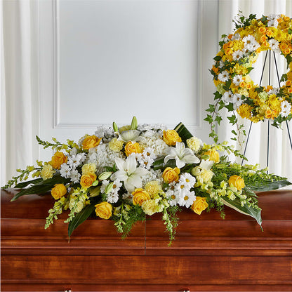 Golden Harmony Casket Spray –  Flowers From The Heart Auburn, Auburn MI