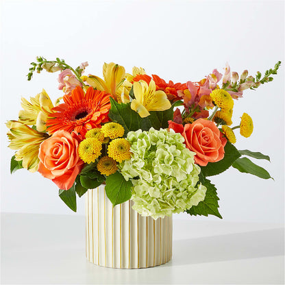 Autumn Sunshine Bouquet with Ivory Vase –  Flowers From The Heart Auburn, Auburn MI