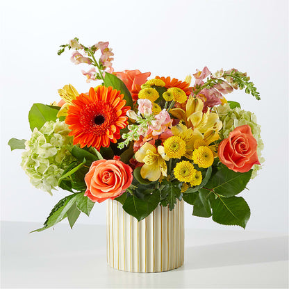Autumn Sunshine Bouquet with Ivory Vase –  Flowers From The Heart Auburn, Auburn MI