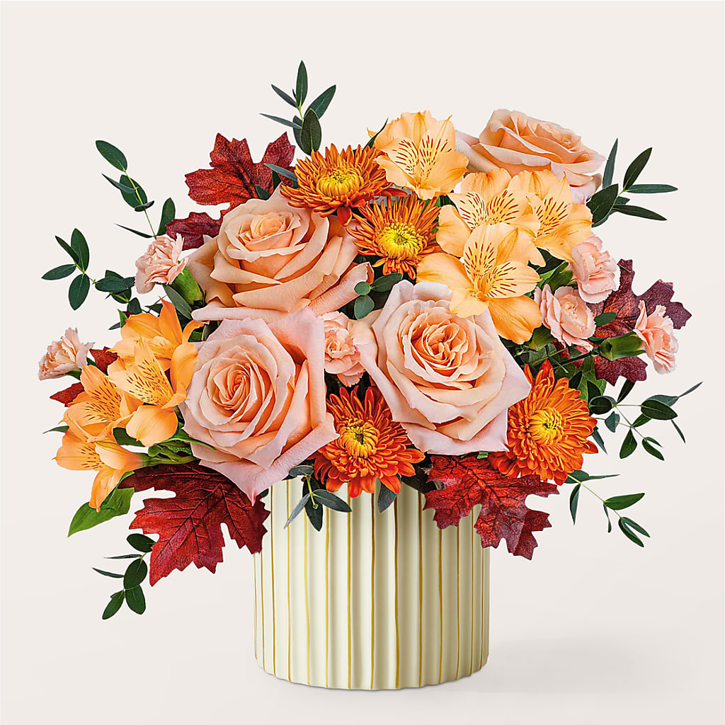 Spiced Latte Bouquet with Ivory Vase –  Flowers From The Heart Auburn, Auburn MI