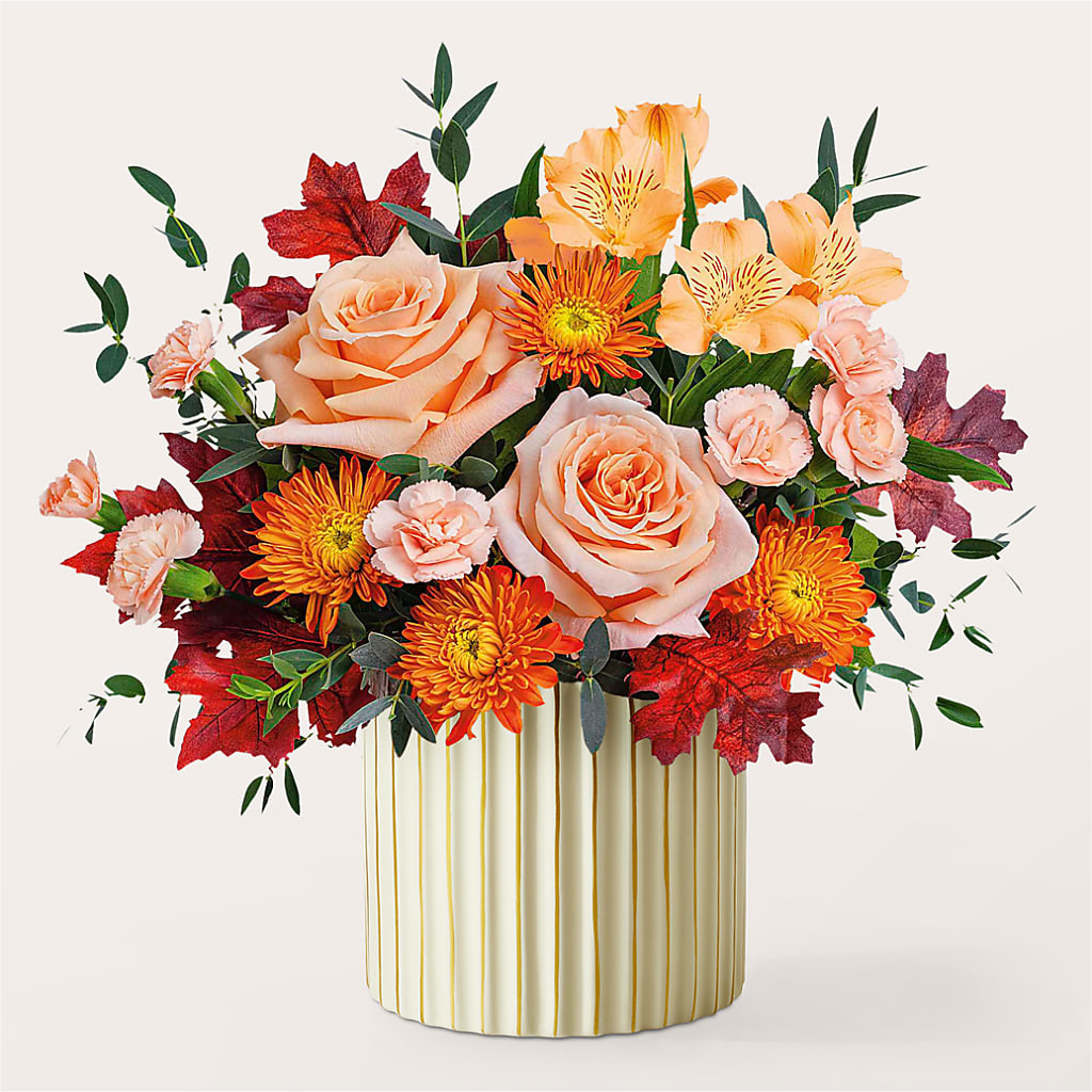 Spiced Latte Bouquet with Ivory Vase –  Flowers From The Heart Auburn, Auburn MI